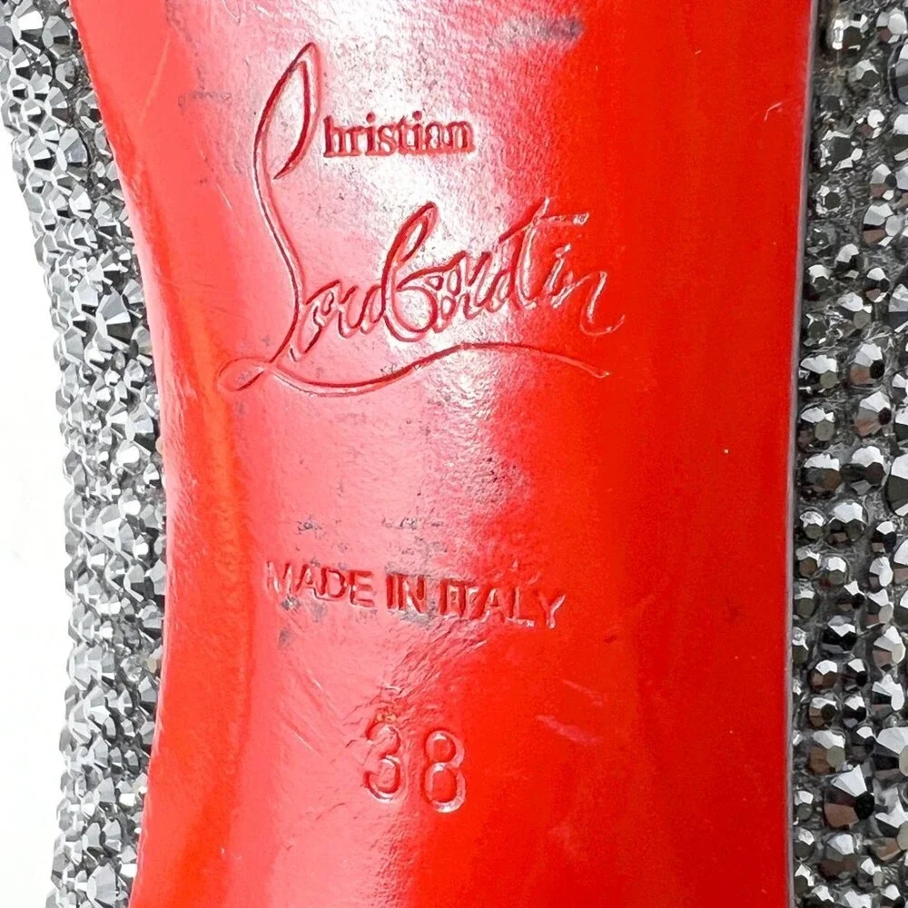 Christian Louboutin Silver Crystal‎ Platform Peep Toe Heels 38